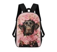 sinyumoney Sac À Dos Scolaire Imprimé En 3D Pour Enfants Labrador with Pink Flowers Grande Capacité, Sac De Voyage, Sac À Dos Tendance Pour Enfants, Sac À Dos Décontracté 17inch