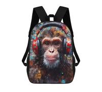 sinyumoney Sac À Dos Scolaire Imprimé En 3D Pour Enfants Monkey with Headphones Sacs À Livres, Sacs De Voyage Scolaires Grande Capacité Pour Enfants/étudiants/adultes 17inch