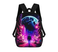sinyumoney Sac À Dos Scolaire Imprimé En 3D Pour Enfants Neon Cityscape with Giant Moon, Sac À Dos De Voyage Haute Capacité Pour Enfants, Sac À Livres, Sac D'école 17inch