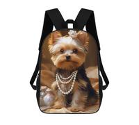 sinyumoney Sac À Dos Scolaire Imprimé En 3D Pour Enfants Pearl-Adorned Yorkshire Terrier, Grande Capacité, Idéal Pour Les Voyages, Tendance Et Décontracté 17inch