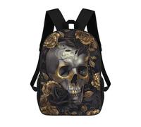 sinyumoney Sac À Dos Scolaire Imprimé En 3D Pour Enfants Skull With Gold Roses Sacs À Livres, Sacs De Voyage Scolaires Grande Capacité Pour Enfants/étudiants/adultes 17inch