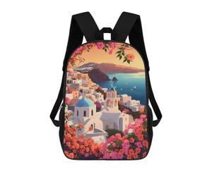 sinyumoney Sac À Dos Scolaire Imprimé En 3D Pour Enfants Sunset in Santorini Grande Capacité, Sac De Voyage, Sac À Dos Tendance Pour Enfants, Sac À Dos Décontracté 17inch
