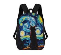 sinyumoney Sac À Dos Scolaire Imprimé En 3D Pour Enfants The Starry Night Cat, Grande Capacité, Idéal Pour Les Voyages, Tendance Et Décontracté 17inch