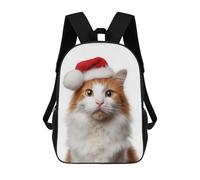 sinyumoney Sac À Dos Scolaire Imprimé En 3D Pour Enfants Turkish Van Cat with Santa Hat Portrait Sacs À Livres, Sacs De Voyage Scolaires Grande Capacité Pour Enfants/étudiants/adultes 17inch