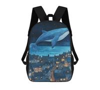 sinyumoney Sac À Dos Scolaire Imprimé En 3D Pour Enfants Whale Flying Over Town, Sac À Dos De Voyage Haute Capacité Pour Enfants, Sac À Livres, Sac D'école 17inch