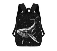 sinyumoney Sac À Dos Scolaire Imprimé En 3D Pour Enfants Whale in Space Black And White Sacs À Livres, Sacs De Voyage Scolaires Grande Capacité Pour Enfants/étudiants/adultes 17inch