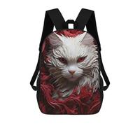sinyumoney Sac À Dos Scolaire Imprimé En 3D Pour Enfants White Cat in Flowers Sacs À Livres, Sacs De Voyage Scolaires Grande Capacité Pour Enfants/étudiants/adultes 17inch