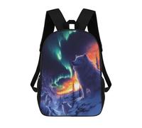 sinyumoney Sac À Dos Scolaire Imprimé En 3D Pour Enfants Wolves Under The Northern Lights, Grande Capacité, Idéal Pour Les Voyages, Tendance Et Décontracté 17inch