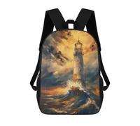 sinyumoney Sac À Dos Scolaire Lighthouse Oil Painting Sac À Dos Scolaire Enfant Imprimé En 3D, Sac De Voyage Tendance, Sac D'école Garçon 17inch