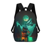sinyumoney Sac À Dos Scolaire Pirate Ship Under Full Moon -6 Sac À Dos Scolaire Enfant Imprimé En 3D, Sac De Voyage Tendance, Sac D'école Garçon 17inch
