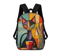 sinyumoney Sac À Dos Scolaire Pour Enfants Abstract Cat And Coffee Sac À Dos Scolaire Pour Enfants, Style Décontracté Et Tendance, Imprimé En 3D, Amusant Et Original 17inch