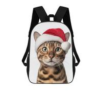 sinyumoney Sac À Dos Scolaire Pour Enfants Bengal Cat Wearing A Santa Hat Sac À Dos Décontracté Pour Les Voyages, Imprimé En 3D, Pour Garçons Et Filles, Grande Capacité 17inch