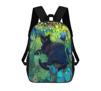 sinyumoney Sac À Dos Scolaire Pour Enfants Black Cat in Flower Garden Sac À Dos Décontracté Pour Les Voyages, Imprimé En 3D, Pour Garçons Et Filles, Grande Capacité 17inch