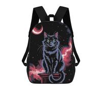 sinyumoney Sac À Dos Scolaire Pour Enfants Black Cat Under Crescent Moon Art Sac À Dos Décontracté Pour Les Voyages, Imprimé En 3D, Pour Garçons Et Filles, Grande Capacité 17inch