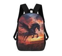 sinyumoney Sac À Dos Scolaire Pour Enfants Black Winged Horse Sac À Dos Décontracté Pour Les Voyages, Imprimé En 3D, Pour Garçons Et Filles, Grande Capacité 17inch