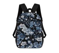 sinyumoney Sac À Dos Scolaire Pour Enfants Blue And White Floral Pattern on Black Sac À Dos Décontracté Pour Les Voyages, Imprimé En 3D, Pour Garçons Et Filles, Grande Capacité 17inch