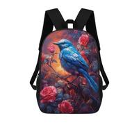 sinyumoney Sac À Dos Scolaire Pour Enfants Blue Bird with Roses-1 Sac À Dos Scolaire Tendance Sac À Dos De Voyage Unisexe Tendance Sac À Dos 3D Cool 17inch
