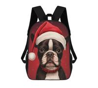 sinyumoney Sac À Dos Scolaire Pour Enfants Boston Terrier Christmas Sac À Dos Décontracté Pour Les Voyages, Imprimé En 3D, Pour Garçons Et Filles, Grande Capacité 17inch
