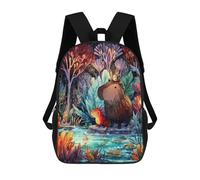 sinyumoney Sac À Dos Scolaire Pour Enfants Capybara And Axolotl in Rainy Forest Sac À Dos Décontracté Pour Les Voyages, Imprimé En 3D, Pour Garçons Et Filles, Grande Capacité 17inch