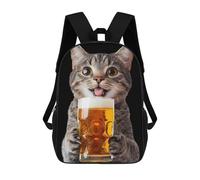 sinyumoney Sac À Dos Scolaire Pour Enfants Cat Drinking Beer Sac À Dos Décontracté Pour Les Voyages, Imprimé En 3D, Pour Garçons Et Filles, Grande Capacité 17inch