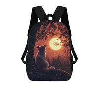 sinyumoney Sac À Dos Scolaire Pour Enfants Cat Silhouetted Against Moon Sac À Dos Décontracté Pour Les Voyages, Imprimé En 3D, Pour Garçons Et Filles, Grande Capacité 17inch