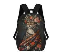 sinyumoney Sac À Dos Scolaire Pour Enfants Cat with Flowers Sac À Dos Scolaire Tendance Sac À Dos De Voyage Unisexe Tendance Sac À Dos 3D Cool 17inch
