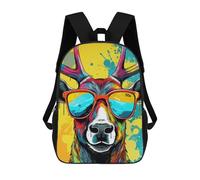 sinyumoney Sac À Dos Scolaire Pour Enfants Colorful Deer Sunglasses Art Sac À Dos Scolaire Tendance Sac À Dos De Voyage Unisexe Tendance Sac À Dos 3D Cool 17inch
