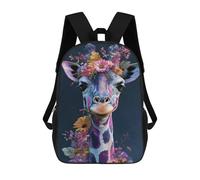 sinyumoney Sac À Dos Scolaire Pour Enfants Colorful Giraffe with Flowers Sac À Dos Scolaire Tendance Sac À Dos De Voyage Unisexe Tendance Sac À Dos 3D Cool 17inch