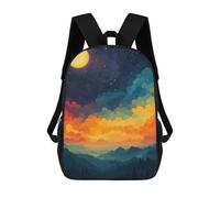 sinyumoney Sac À Dos Scolaire Pour Enfants Colorful Night Landscape with Moon Sac À Dos Décontracté Pour Les Voyages, Imprimé En 3D, Pour Garçons Et Filles, Grande Capacité 17inch