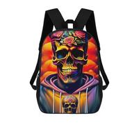 sinyumoney Sac À Dos Scolaire Pour Enfants Colorful Skull Artwork -2 Sac À Dos Scolaire Tendance Sac À Dos De Voyage Unisexe Tendance Sac À Dos 3D Cool 17inch