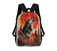 sinyumoney Sac À Dos Scolaire Pour Enfants Crimson Moon Wolf Call Sac À Dos Scolaire Tendance Sac À Dos De Voyage Unisexe Tendance Sac À Dos 3D Cool 17inch