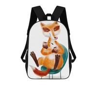 sinyumoney Sac À Dos Scolaire Pour Enfants Cute Fox Drinking Coffee Sac À Dos Scolaire Pour Enfants, Style Décontracté Et Tendance, Imprimé En 3D, Amusant Et Original 17inch