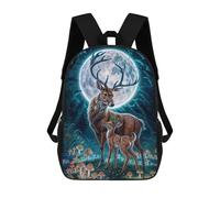 sinyumoney Sac À Dos Scolaire Pour Enfants Deer Fawn Moonlit Forest Sac À Dos Décontracté Pour Les Voyages, Imprimé En 3D, Pour Garçons Et Filles, Grande Capacité 17inch