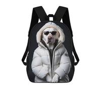 sinyumoney Sac À Dos Scolaire Pour Enfants Dog with White Down Jacket Sac À Dos Décontracté Pour Les Voyages, Imprimé En 3D, Pour Garçons Et Filles, Grande Capacité 17inch