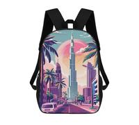 sinyumoney Sac À Dos Scolaire Pour Enfants Dubai Skyline with Palm Trees Sac À Dos Scolaire Pour Enfants, Style Décontracté Et Tendance, Imprimé En 3D, Amusant Et Original 17inch