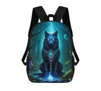 sinyumoney Sac À Dos Scolaire Pour Enfants Enchanted Wolf in Mystic Forest -1 Sac À Dos Scolaire Pour Enfants, Style Décontracté Et Tendance, Imprimé En 3D, Amusant Et Original 17inch