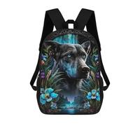 sinyumoney Sac À Dos Scolaire Pour Enfants Enchanted Wolf Portrait with Flowers Sac À Dos Scolaire Tendance Sac À Dos De Voyage Unisexe Tendance Sac À Dos 3D Cool 17inch