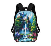 sinyumoney Sac À Dos Scolaire Pour Enfants Fantasy Castle Waterfall Landscape Painting Sac À Dos Scolaire Pour Enfants, Style Décontracté Et Tendance, Imprimé En 3D, Amusant Et Original 17inch