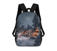 sinyumoney Sac À Dos Scolaire Pour Enfants Festive Cozy Winter Cabin Sac À Dos Décontracté Pour Les Voyages, Imprimé En 3D, Pour Garçons Et Filles, Grande Capacité 17inch