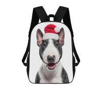 sinyumoney Sac À Dos Scolaire Pour Enfants Festive Miniature Bull Terrier with Santa Hat Sac À Dos Décontracté Pour Les Voyages, Imprimé En 3D, Pour Garçons Et Filles, Grande Capacité 17inch