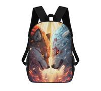 sinyumoney Sac À Dos Scolaire Pour Enfants Fire Vs Ice Dual Wolf Spirits Sac À Dos Scolaire Tendance Sac À Dos De Voyage Unisexe Tendance Sac À Dos 3D Cool 17inch