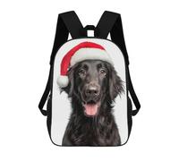 sinyumoney Sac À Dos Scolaire Pour Enfants Flat-coated Retriever Dog with Santa Hat Portrait Sac À Dos Décontracté Pour Les Voyages, Imprimé En 3D, Pour Garçons Et Filles, Grande Capacité 17inch
