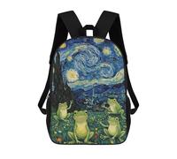 sinyumoney Sac À Dos Scolaire Pour Enfants Frogs in Starry Night Parody Sac À Dos Décontracté Pour Les Voyages, Imprimé En 3D, Pour Garçons Et Filles, Grande Capacité 17inch