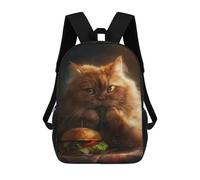 sinyumoney Sac À Dos Scolaire Pour Enfants Funny Fat Cat Hamburger Sac À Dos Décontracté Pour Les Voyages, Imprimé En 3D, Pour Garçons Et Filles, Grande Capacité 17inch