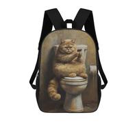 sinyumoney Sac À Dos Scolaire Pour Enfants Funny Fat Cat Toilet Phone Sac À Dos Décontracté Pour Les Voyages, Imprimé En 3D, Pour Garçons Et Filles, Grande Capacité 17inch