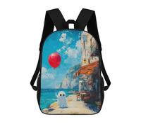 sinyumoney Sac À Dos Scolaire Pour Enfants Ghost with Balloon by The Sea Sac À Dos Scolaire Tendance Sac À Dos De Voyage Unisexe Tendance Sac À Dos 3D Cool 17inch