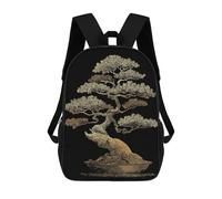 sinyumoney Sac À Dos Scolaire Pour Enfants Golden Bonsai Tree on Black Background Sac À Dos Décontracté Pour Les Voyages, Imprimé En 3D, Pour Garçons Et Filles, Grande Capacité 17inch
