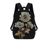 sinyumoney Sac À Dos Scolaire Pour Enfants Golden Floral Illustration on Black Background Sac À Dos Décontracté Pour Les Voyages, Imprimé En 3D, Pour Garçons Et Filles, Grande Capacité 17inch