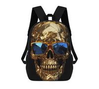 sinyumoney Sac À Dos Scolaire Pour Enfants Golden Skull Sunglasses Sac À Dos Décontracté Pour Les Voyages, Imprimé En 3D, Pour Garçons Et Filles, Grande Capacité 17inch