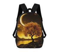 sinyumoney Sac À Dos Scolaire Pour Enfants Golden Tree Under Crescent Moon Sac À Dos Scolaire Tendance Sac À Dos De Voyage Unisexe Tendance Sac À Dos 3D Cool 17inch